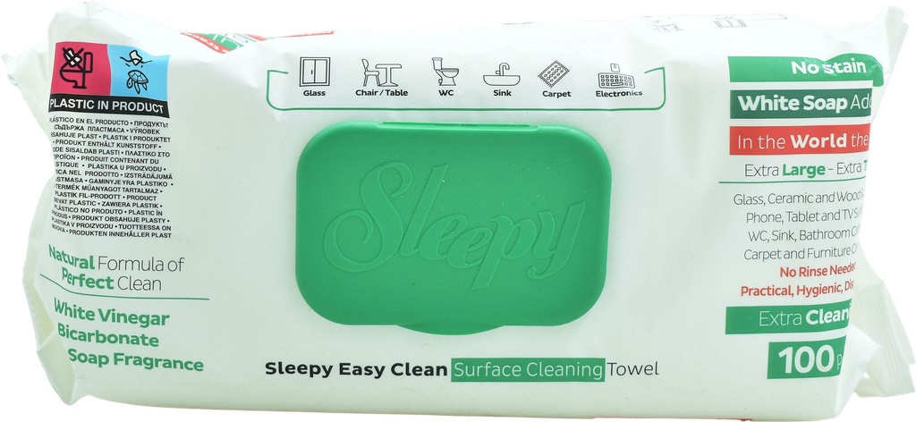 SLEEPY Lingettes nettoyantes multiusage - Savon blanc (100 pièces)