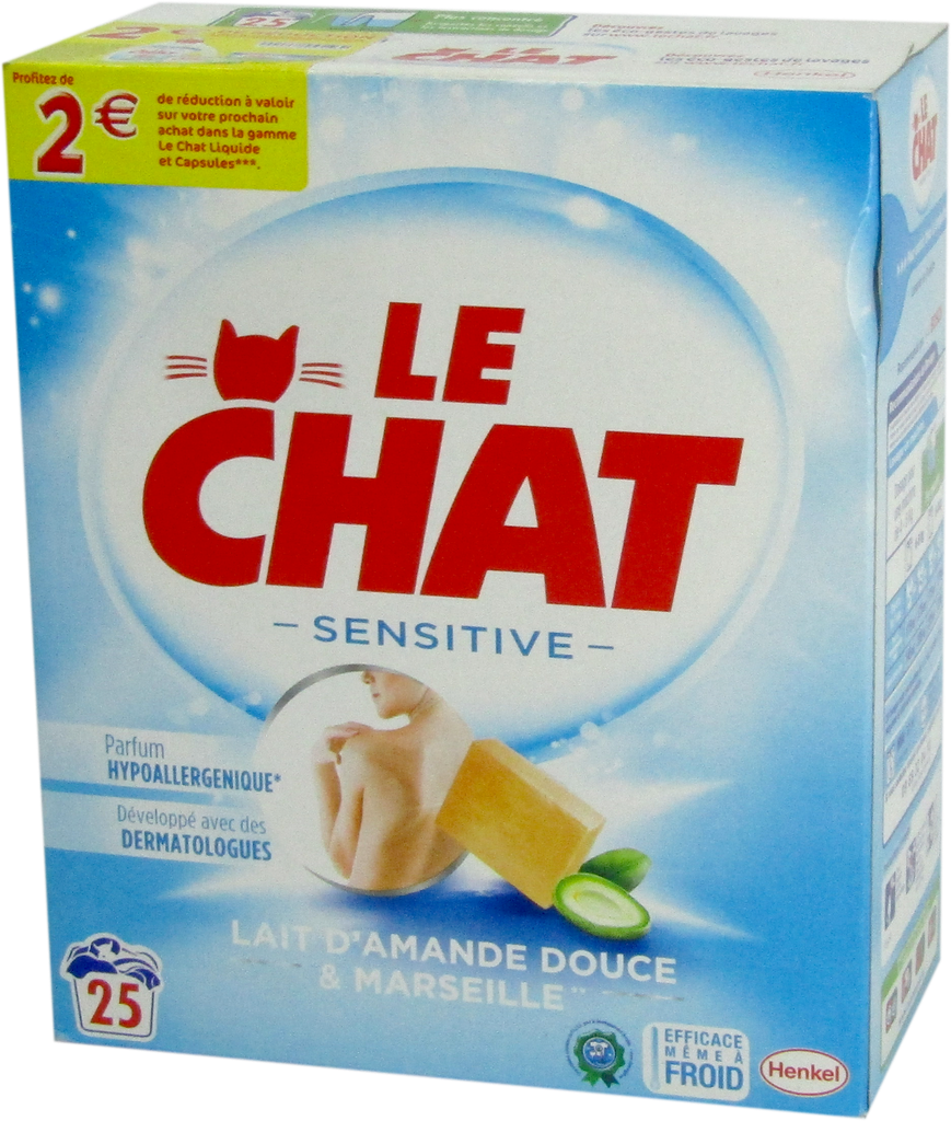 LE CHAT Lessive poudre - lait d'amande douce &amp; marseille 25 machines (1,625kg)