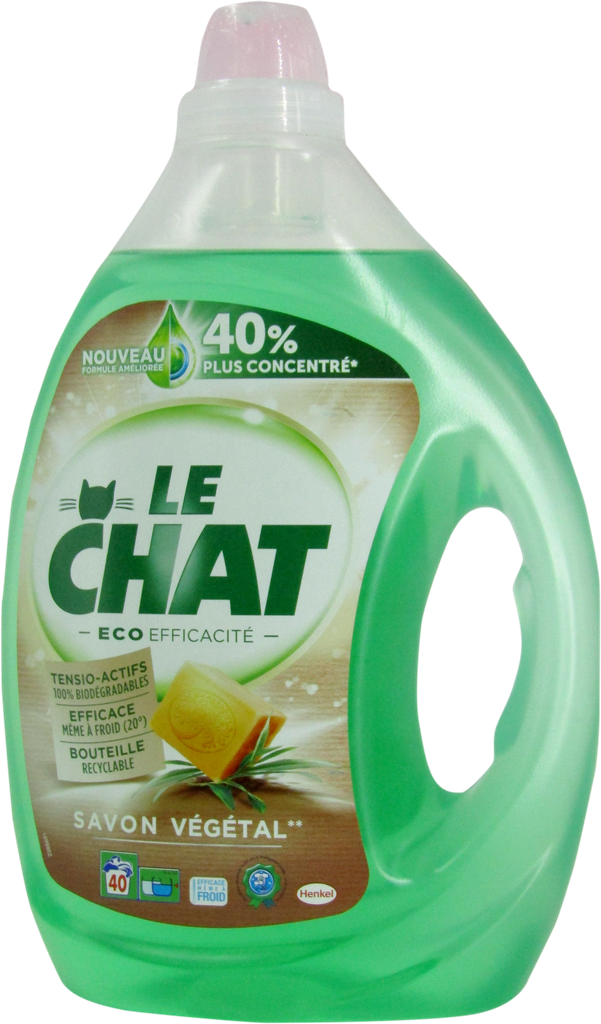 LE CHAT Lessive liquide - eco-efficacité au savon végétal 40 machines (2L)