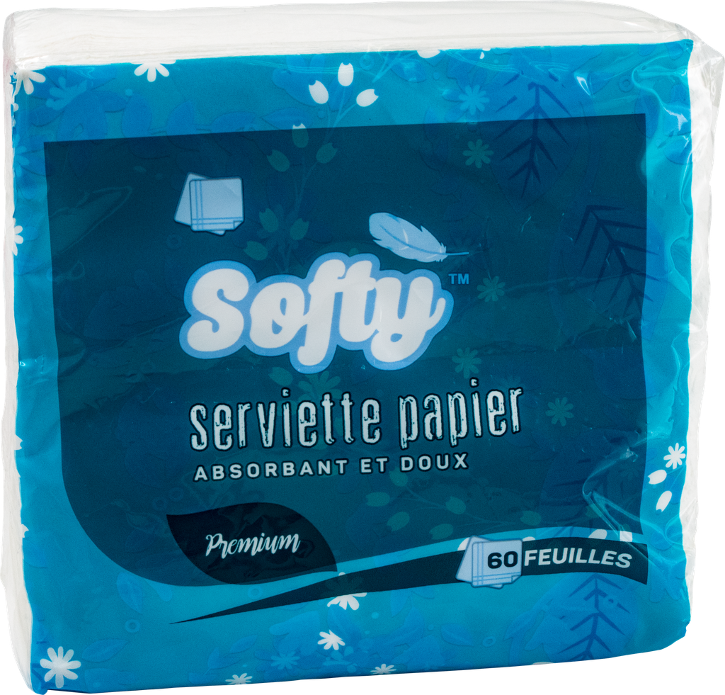 SOFTY Serviette - en papier prem 60 feuilles (sachet de 60 feuilles 30x30cm)