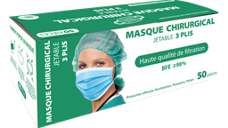 [IP462] SM Masque chirurgical BFE 98% - 3 plis bleu (boite de 50)